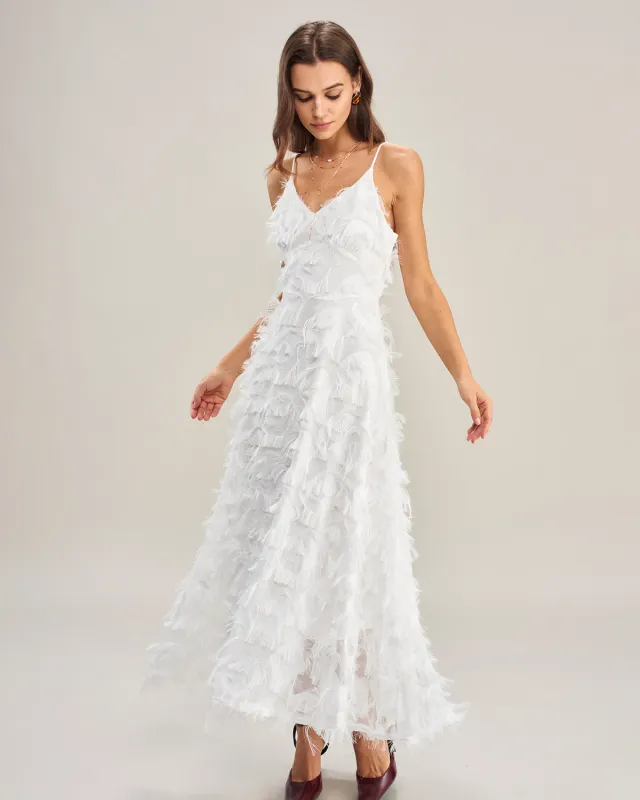 White V Neck A-Line Slip Maxi Dress made by rihoas