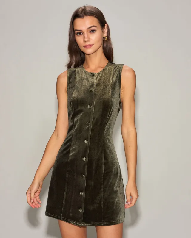 Green Velvet A-Line Sleeveless Mini Dress sold by rihoas