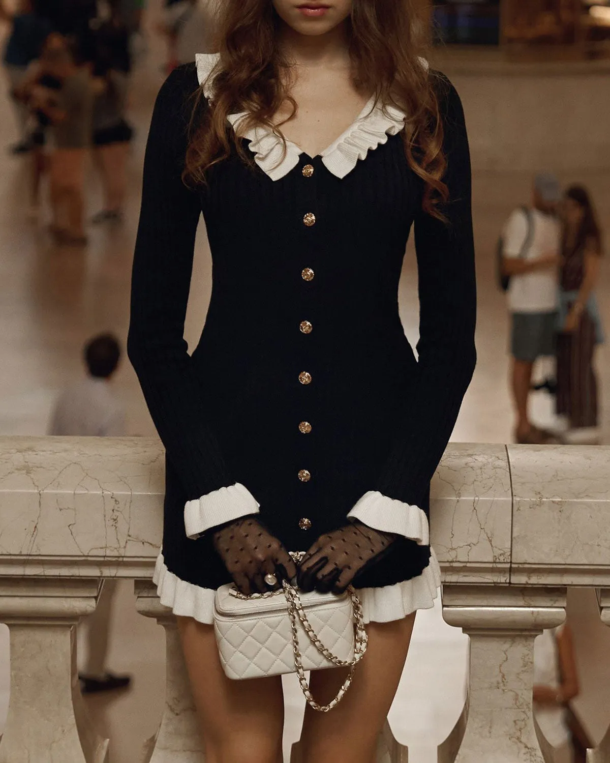 Black Contrasting Poet Sleeve Sweater Dress sold by rihoas product image thumbnail 2