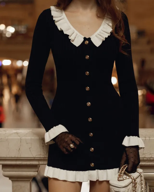 Black Contrasting Poet Sleeve Sweater Dress sold by rihoas