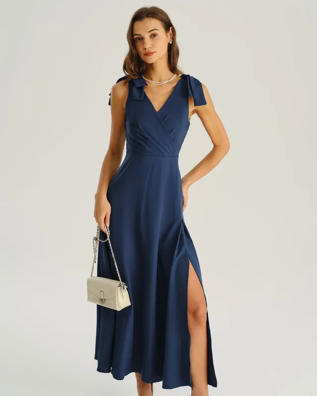 Navy Wrap Sleeveless Maxi Dress sold by rihoas