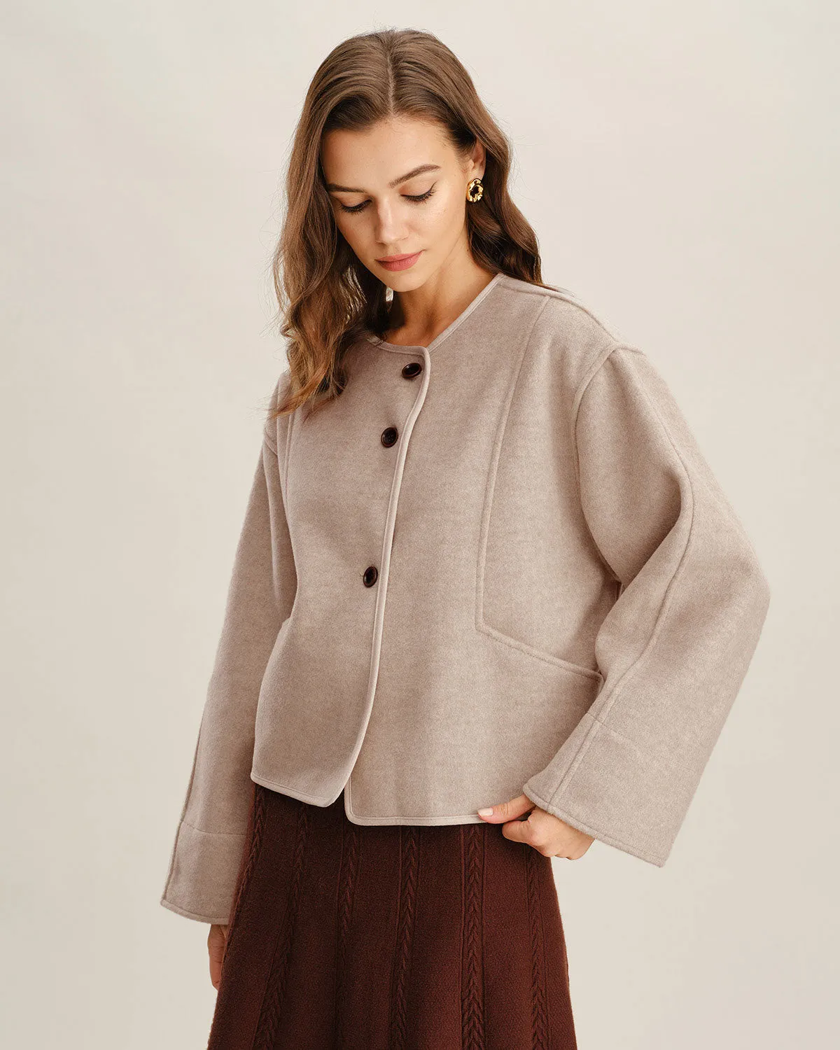 Beige Single Breasted Pocket Jacket sold by rihoas product image thumbnail 2