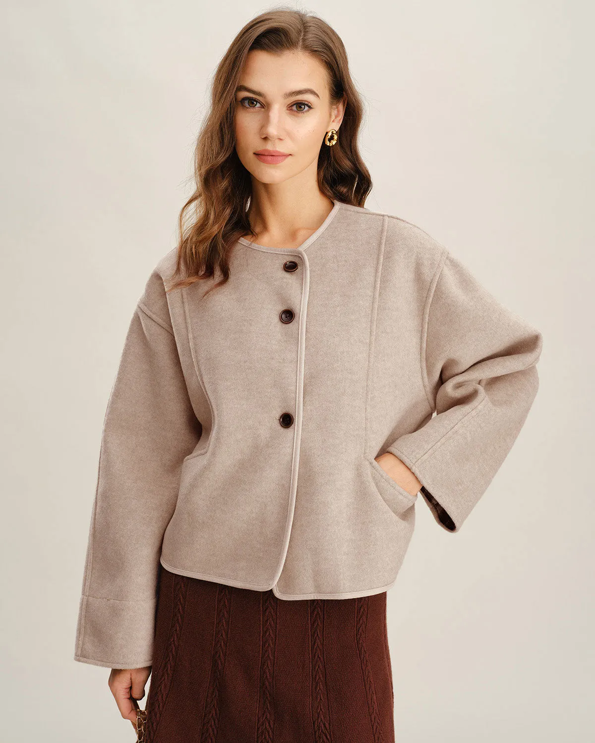 Beige Single Breasted Pocket Jacket sold by rihoas