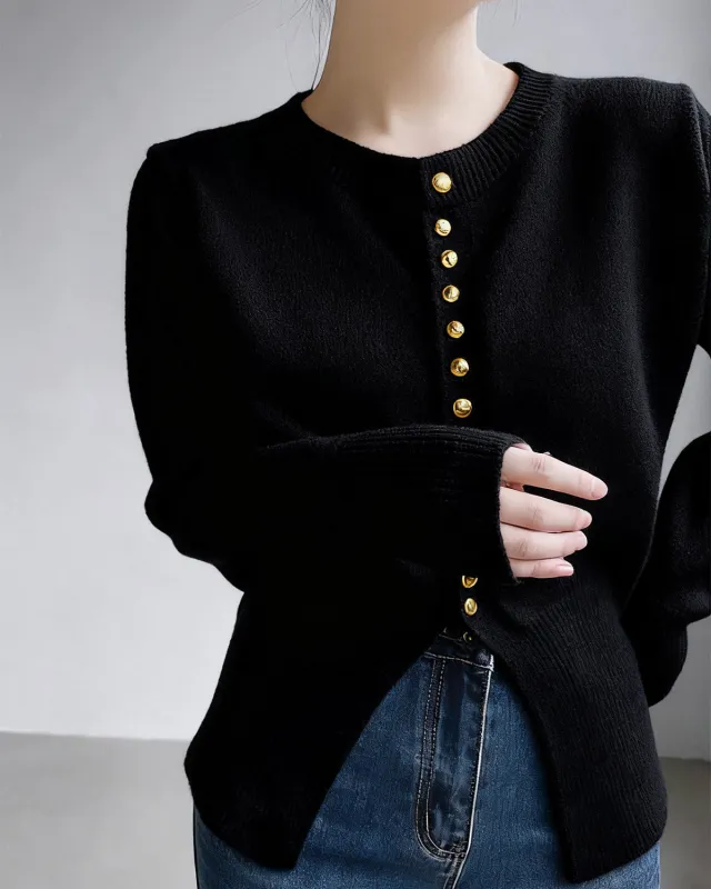 Black Round Neck Cardigan sold by rihoas