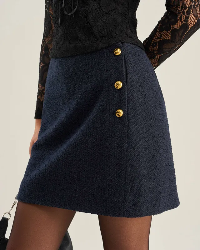 Blue A-Line Button Mini Skirt sold by rihoas
