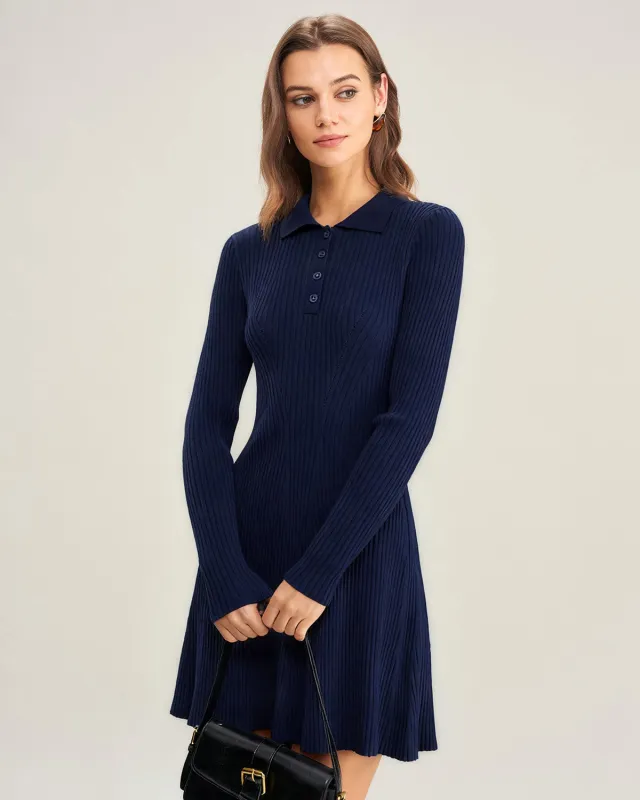 Navy A-Line Button Sweater Dress sold by rihoas