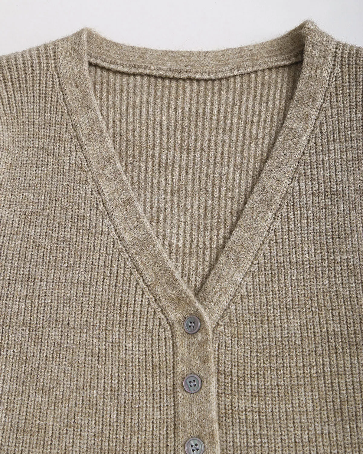 Khaki V Neck Single Breasted Knit Cardigan sold by rihoas product image thumbnail 3