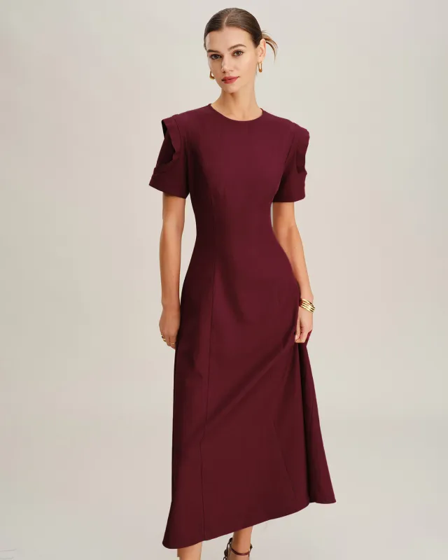 Wine Red Round Neck A-Line Maxi Dress made by rihoas