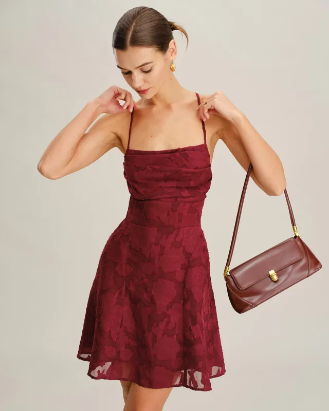 Wine Red Floral Backless Slip Mini Dress sold by rihoas