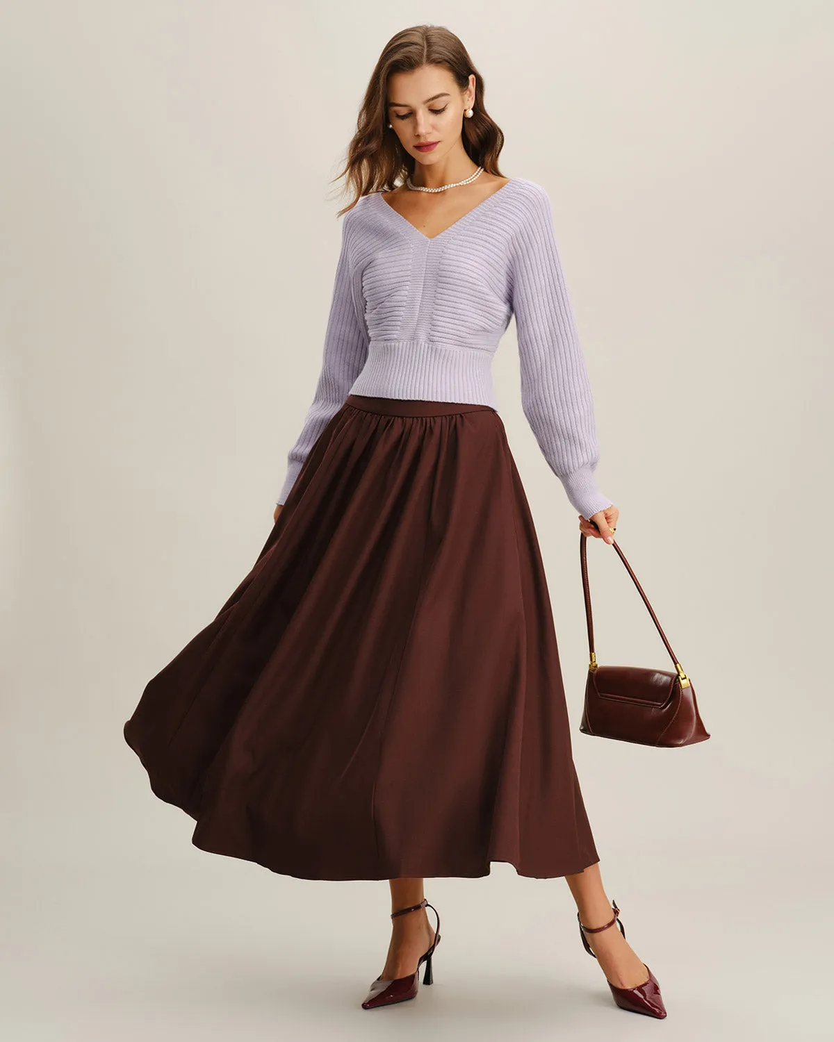 Purple V Neck High Stretch Sweater sold by rihoas product image thumbnail 4