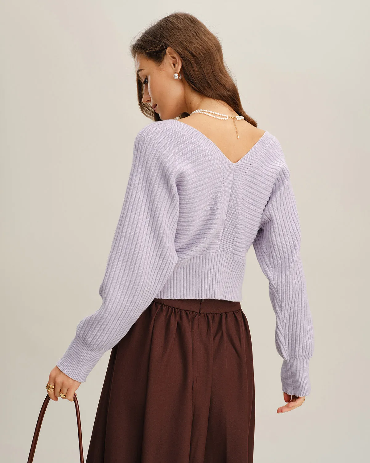 Purple V Neck High Stretch Sweater sold by rihoas product image thumbnail 3