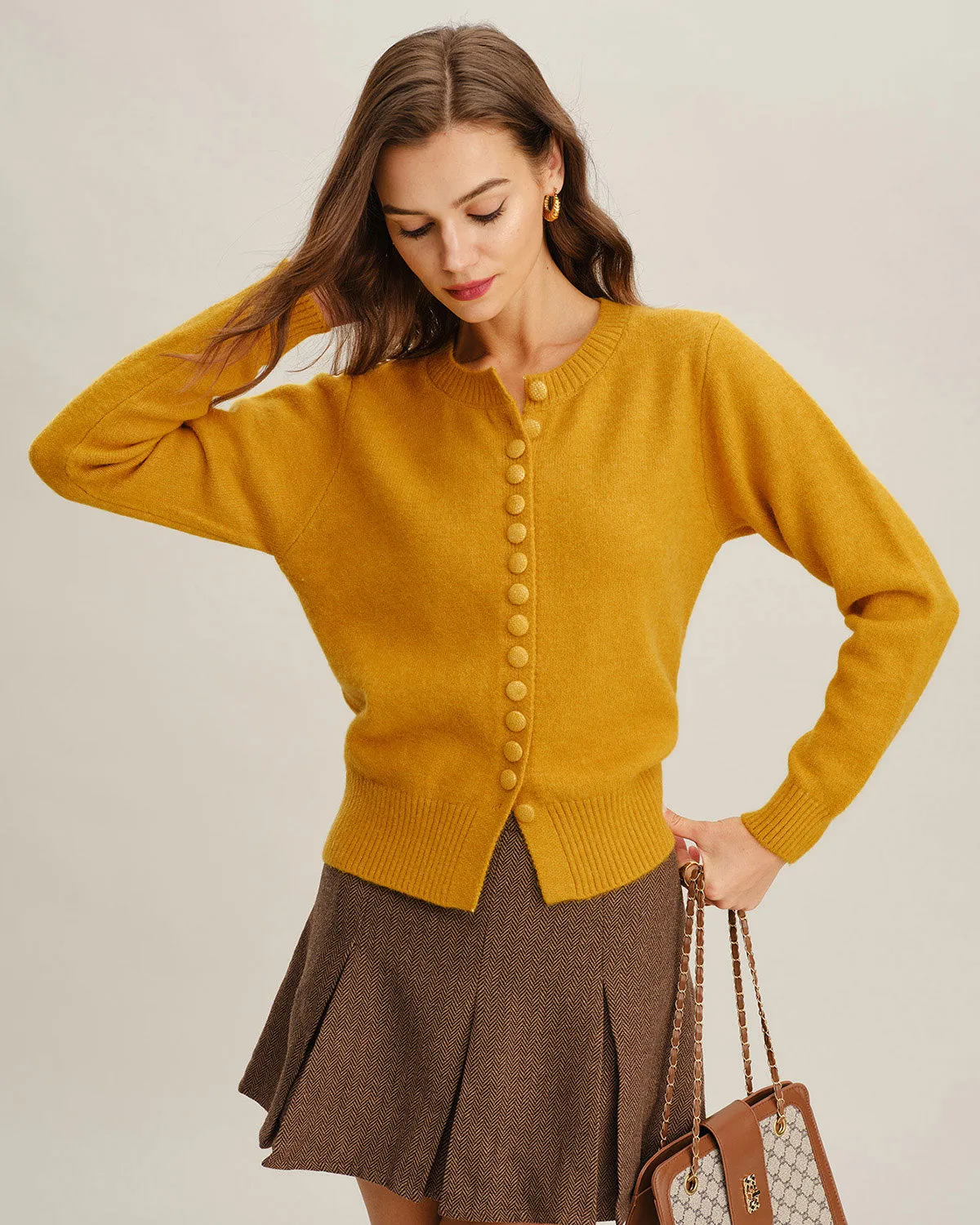 Yellow Single Breasted Knit Cardigan sold by rihoas product image thumbnail 3