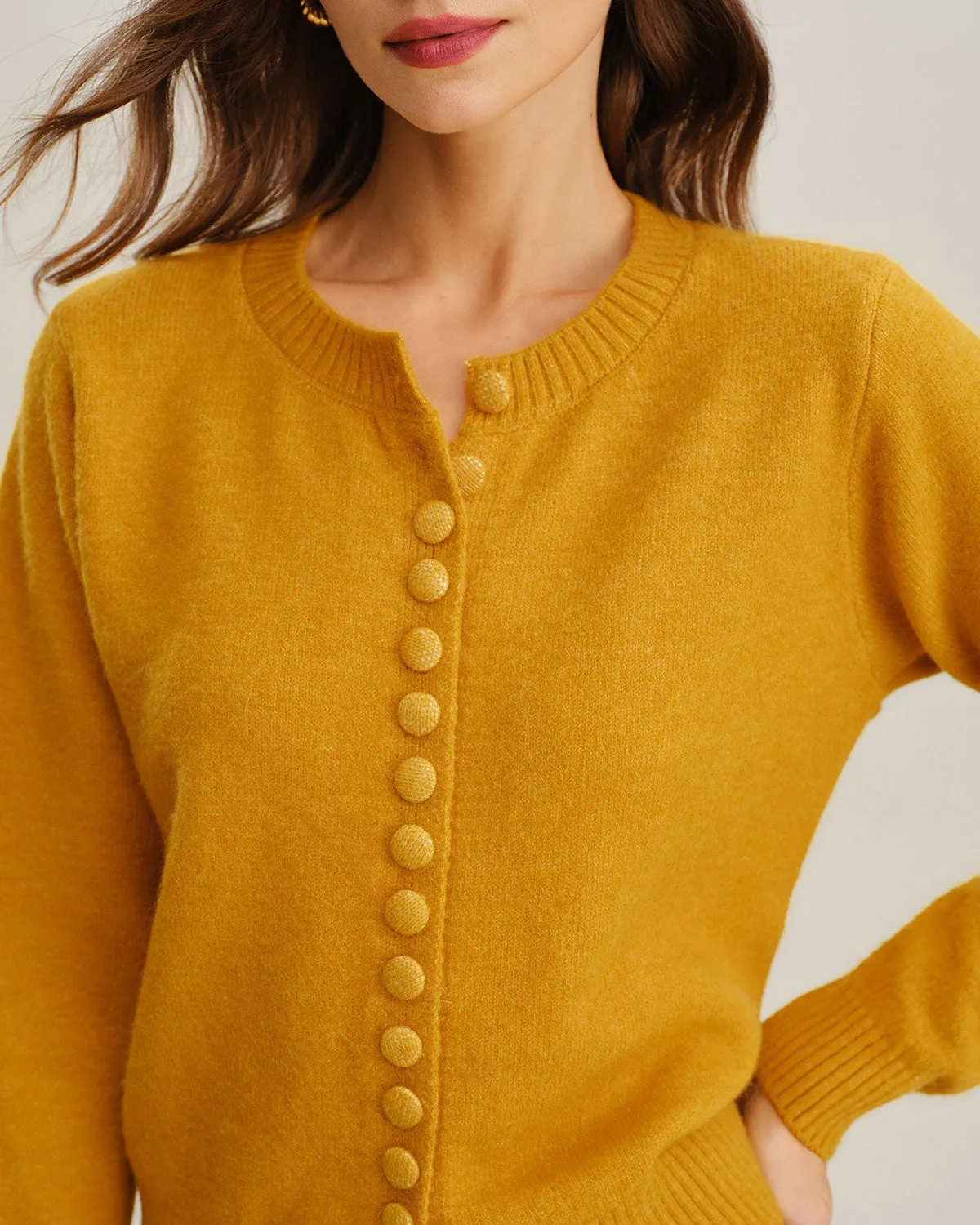 Yellow Single Breasted Knit Cardigan sold by rihoas product image thumbnail 2