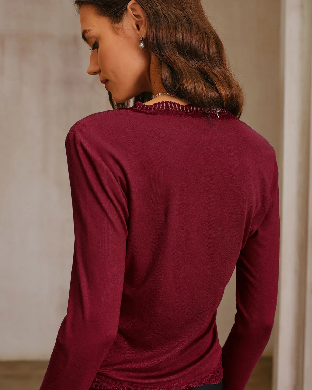 Wine Red Square Neck Lace Tee sold by rihoas product image thumbnail 3