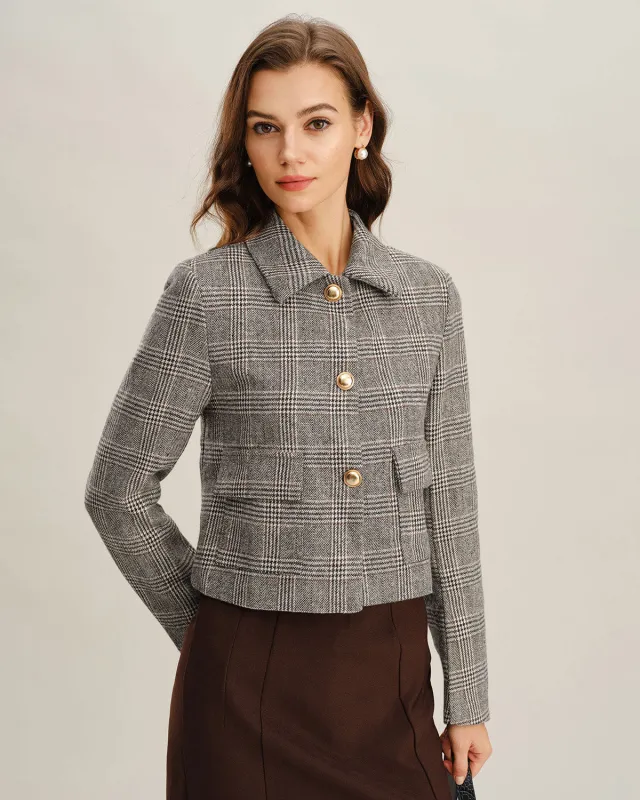 Khaki Plaid Single Breasted Jacket sold by rihoas