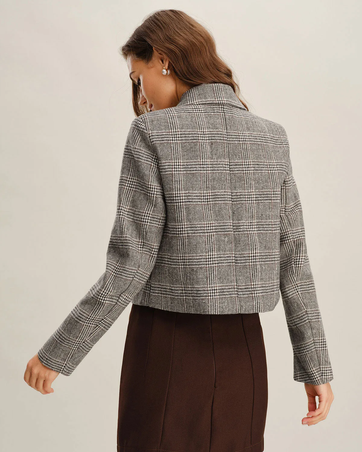 Khaki Plaid Single Breasted Jacket sold by rihoas product image thumbnail 5