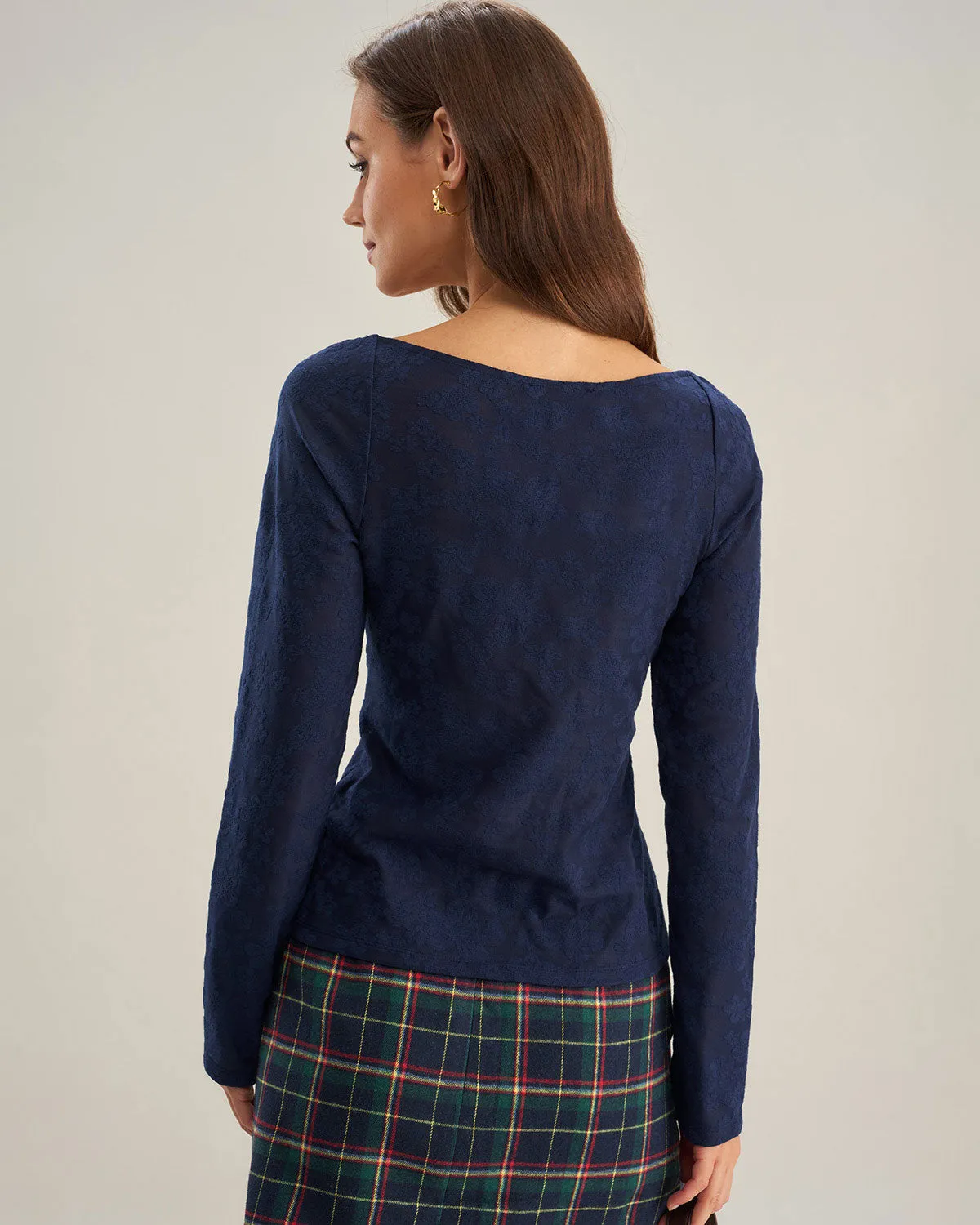 Navy Sweetheart Neck Lace Tee sold by rihoas product image thumbnail 3