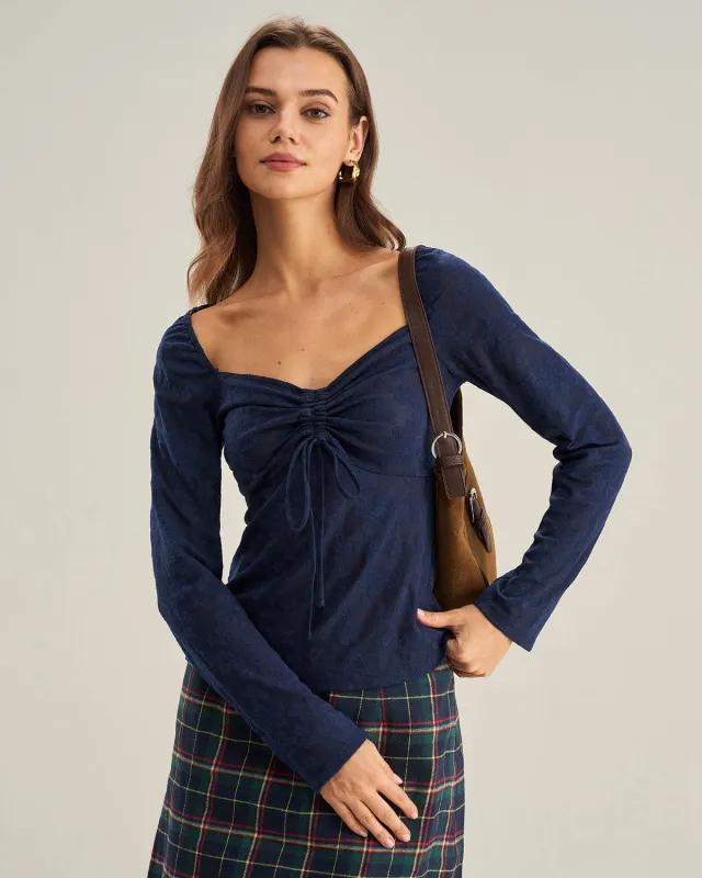 Navy Sweetheart Neck Lace Tee sold by rihoas