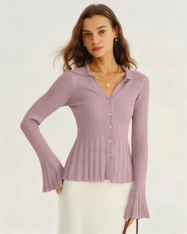 Purple Bell Sleeve Knit Cardigan sold by rihoas