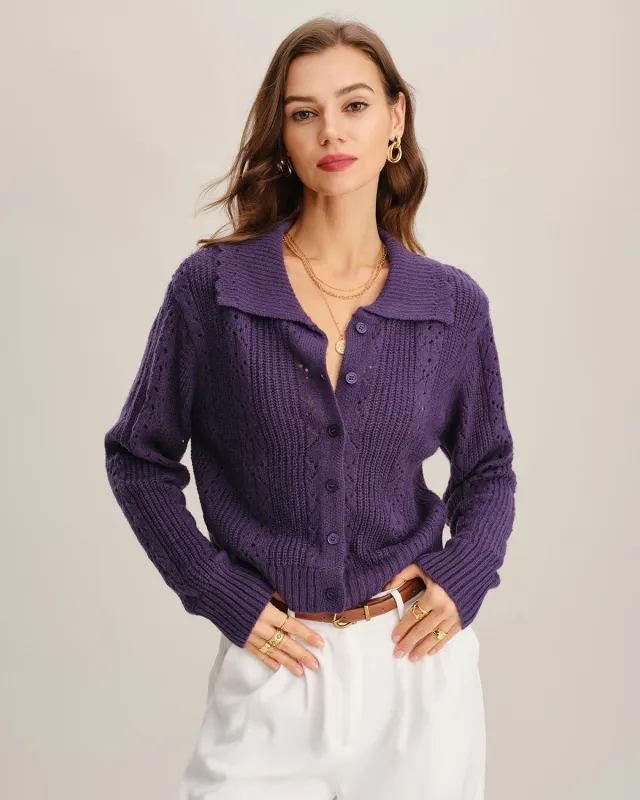 Purple Single Breasted Knit Cardigan sold by rihoas