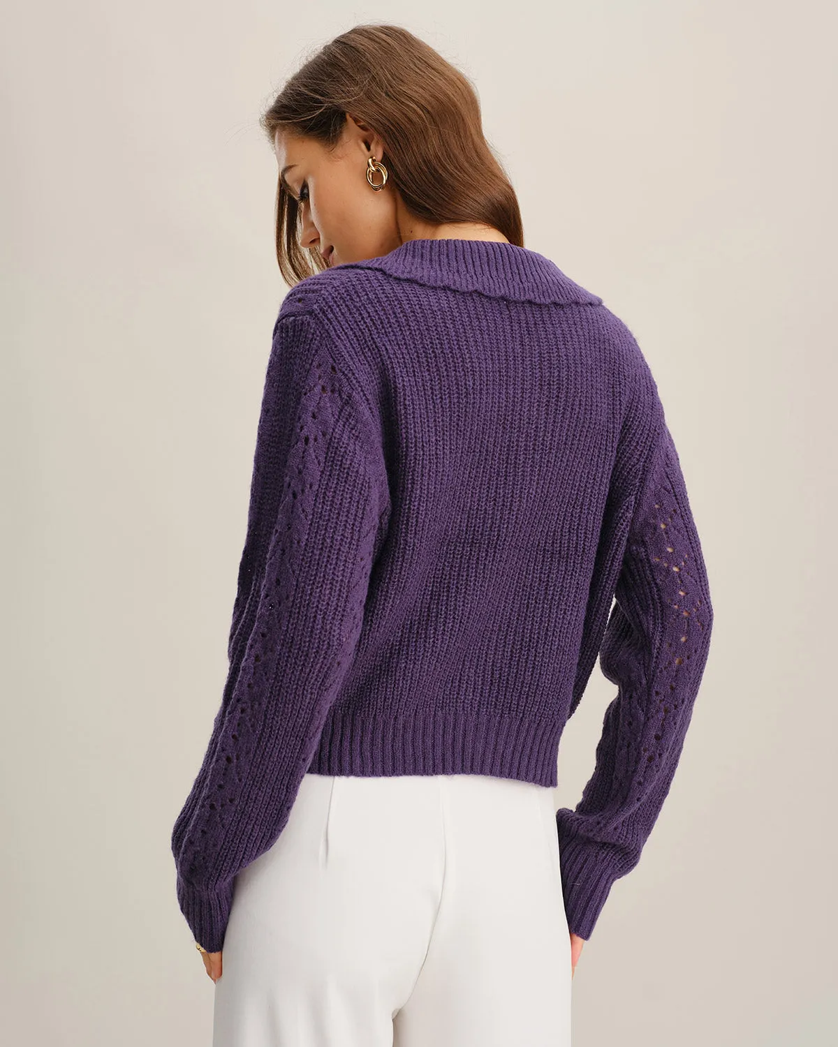 Purple Single Breasted Knit Cardigan sold by rihoas product image thumbnail 4