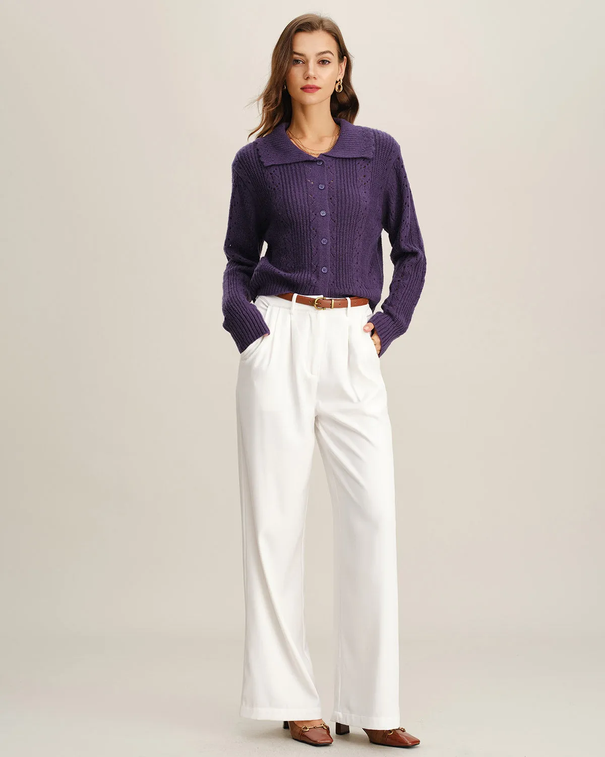 Purple Single Breasted Knit Cardigan sold by rihoas product image thumbnail 5