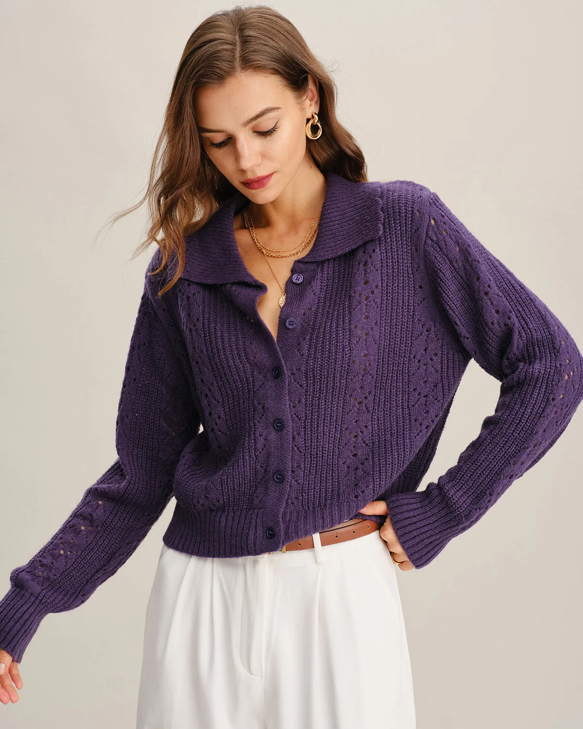 Purple Single Breasted Knit Cardigan sold by rihoas product image thumbnail 3