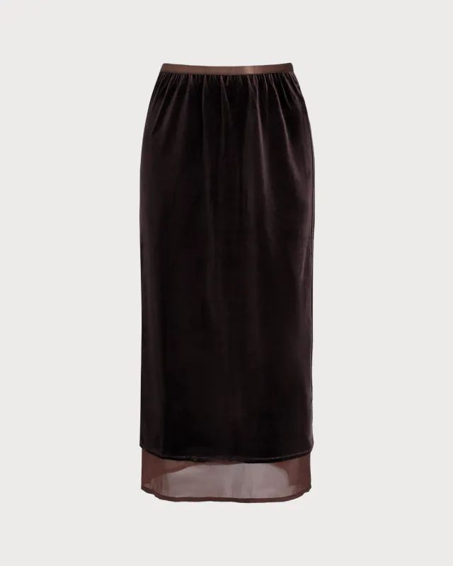 Coffee Elastic Waist Straight Midi Skirt sold by rihoas