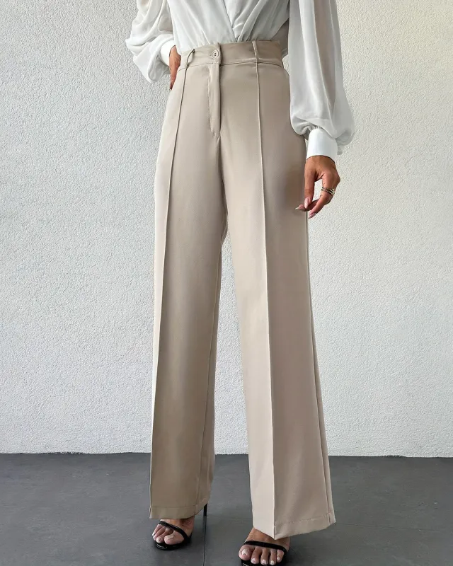 Beige Straight Casual Pants sold by rihoas