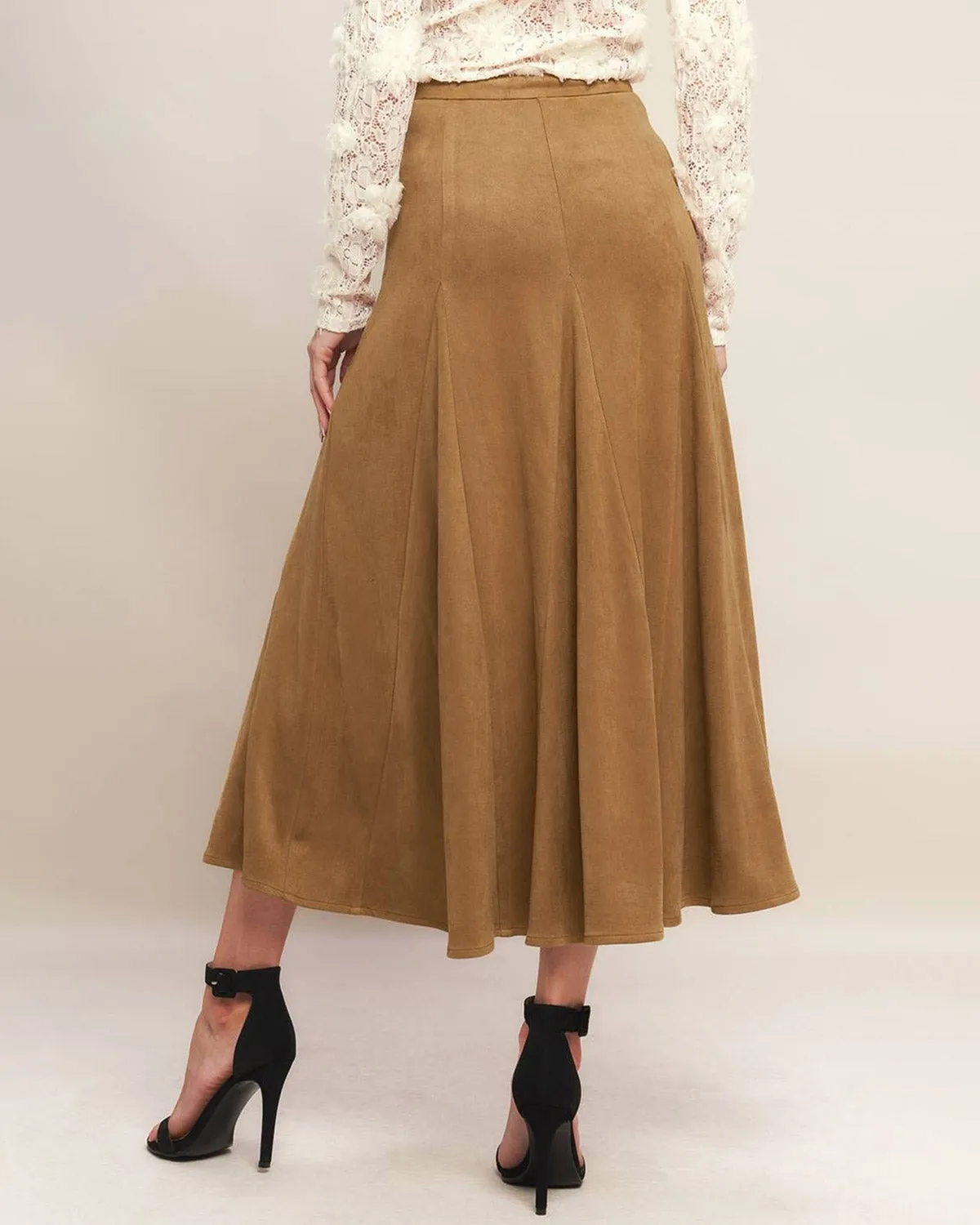 Brown Natural Waisted A-Line Midi Skirt sold by rihoas product image thumbnail 4