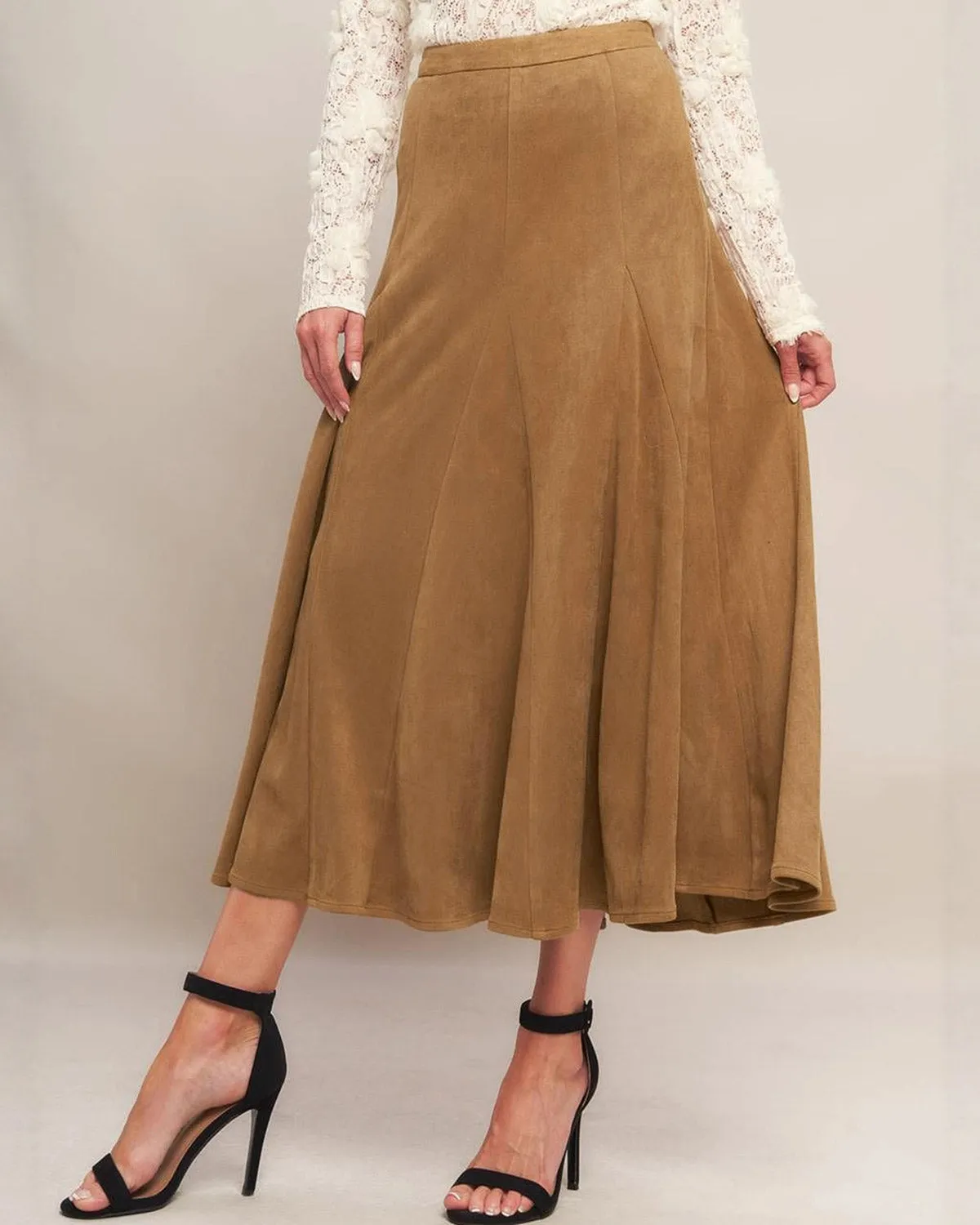 Brown Natural Waisted A-Line Midi Skirt sold by rihoas product image thumbnail 2