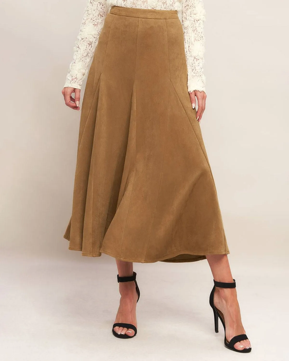 Brown Natural Waisted A-Line Midi Skirt sold by rihoas