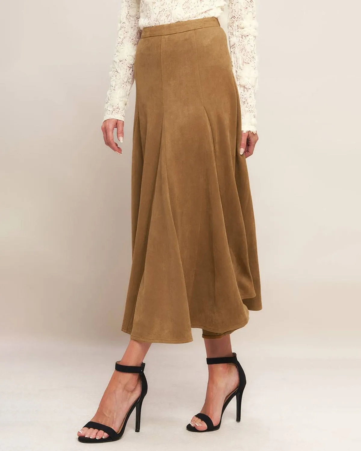 Brown Natural Waisted A-Line Midi Skirt sold by rihoas product image thumbnail 3