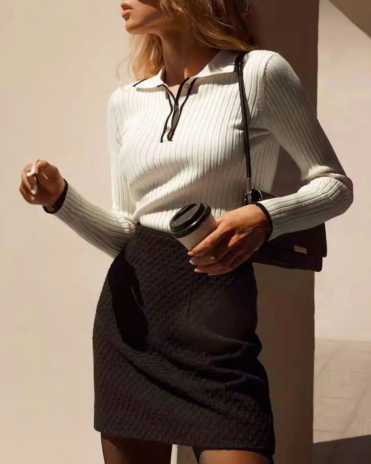 White Contrasting Knit Tee sold by rihoas product image thumbnail 3