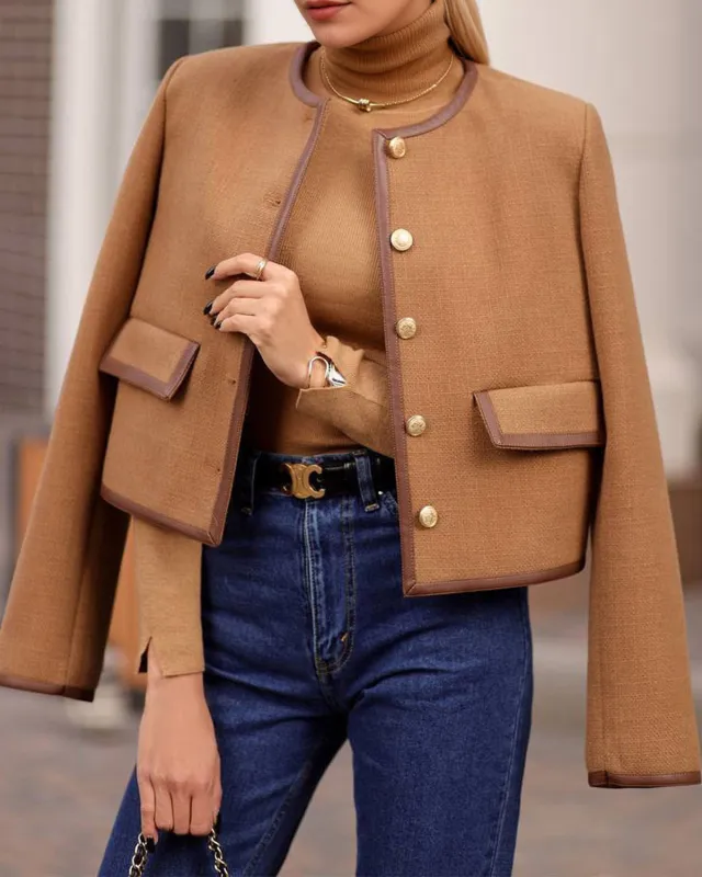 Brown Single Breasted Pockets Jacket sold by rihoas