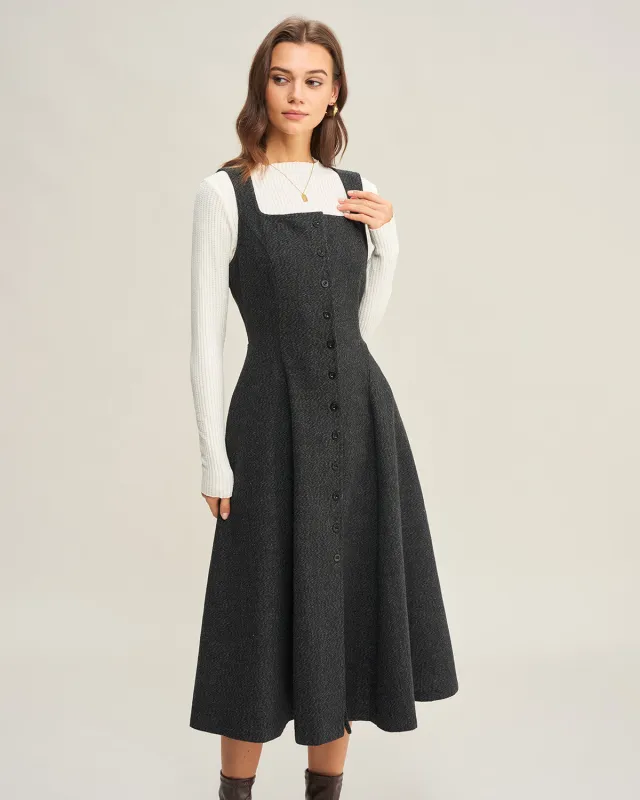 Grey Tweed Sleeveless Midi Dress sold by rihoas