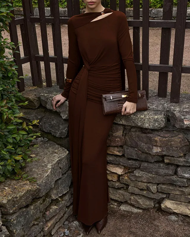 Coffee Twist A-Line Maxi Dress sold by rihoas