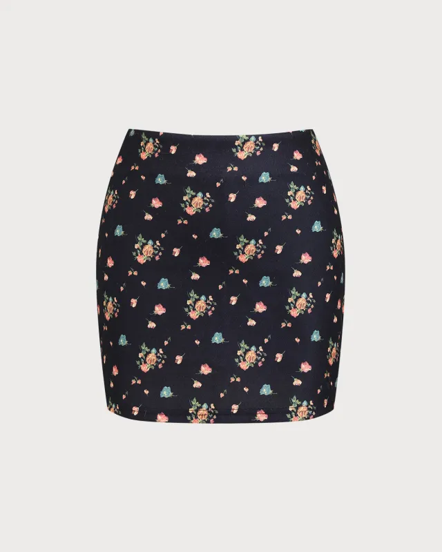 Black Floral A-Line Mini Skirt sold by rihoas