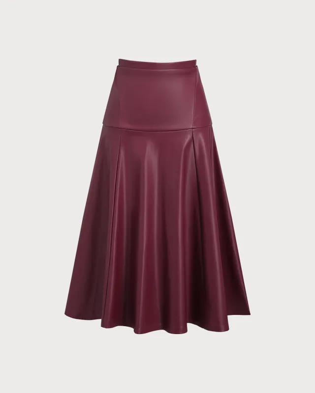 Red PU Leather A-Line Midi Skirt sold by rihoas