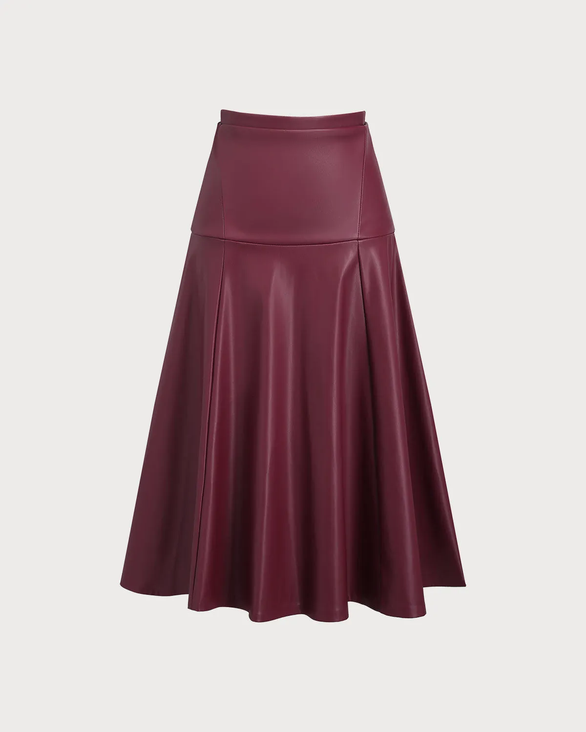 Red PU Leather A-Line Midi Skirt sold by rihoas
