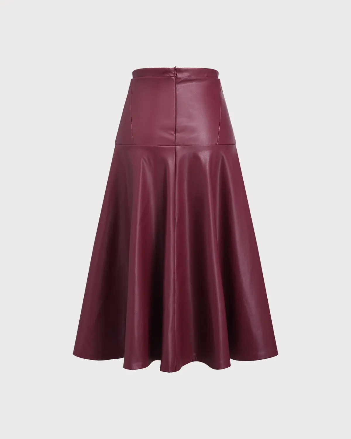 Red PU Leather A-Line Midi Skirt sold by rihoas product image thumbnail 4