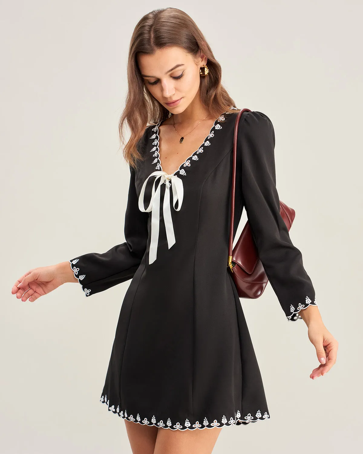 Black Contrasting Embroidery Mini Dress sold by rihoas product image thumbnail 3