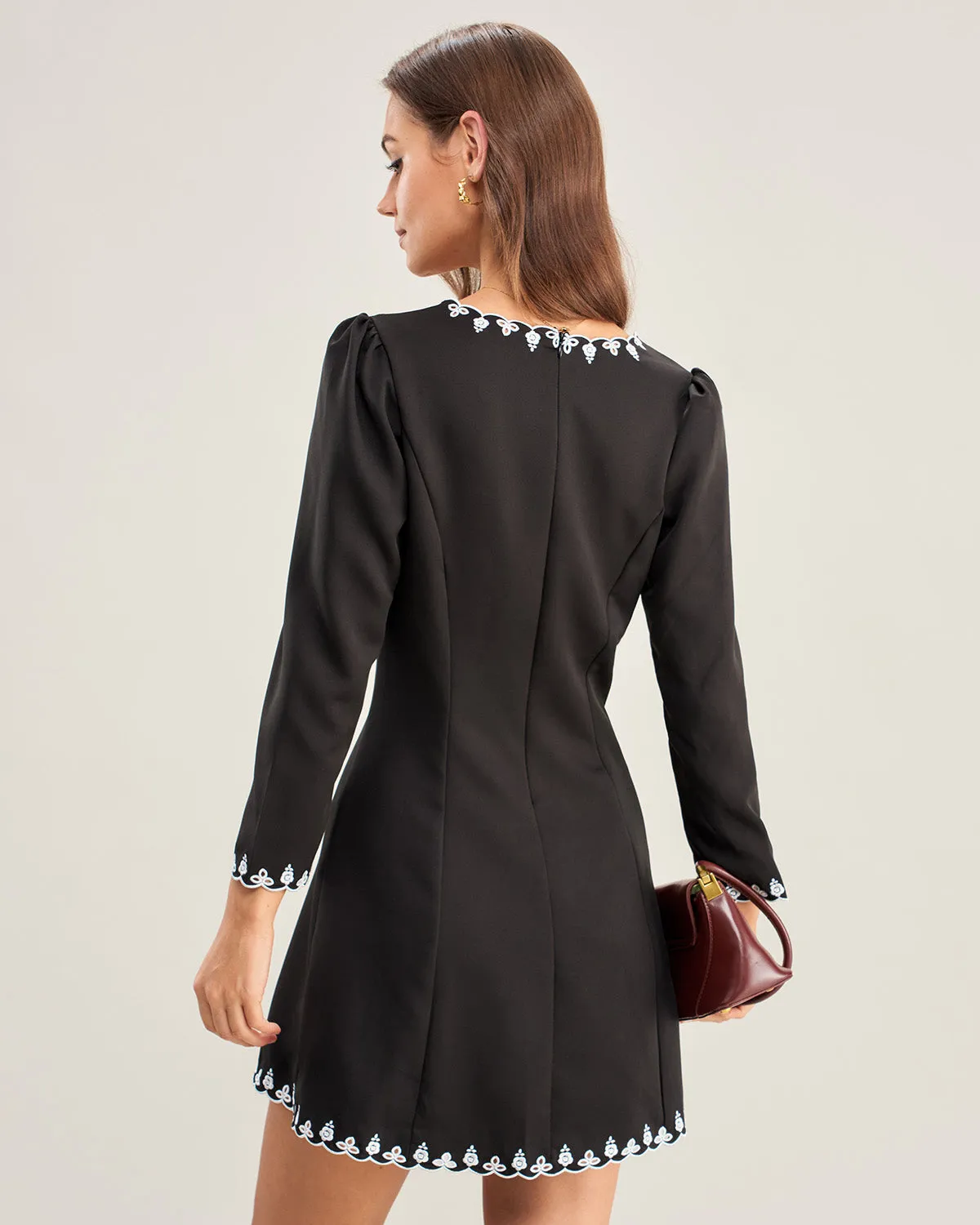 Black Contrasting Embroidery Mini Dress sold by rihoas product image thumbnail 4