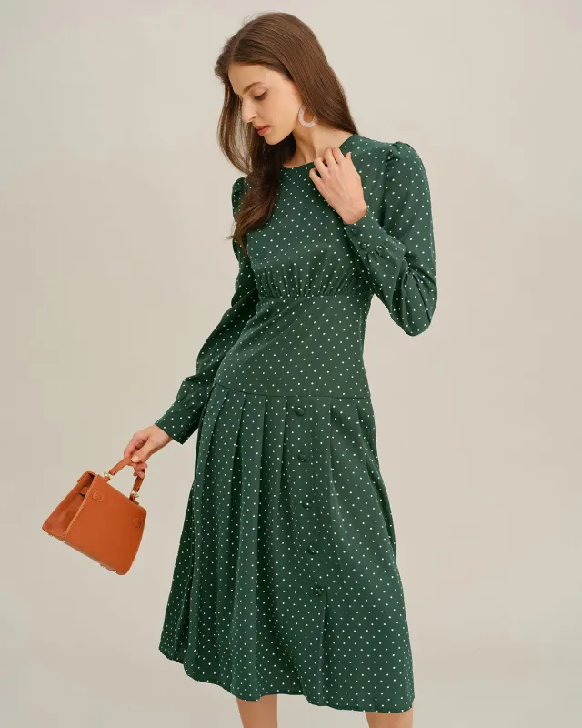 Green Polka Dot A-Line Midi Dress sold by rihoas