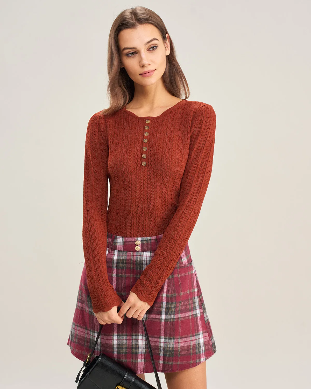 Red Plaid A-Line Mini Skirt sold by rihoas product image thumbnail 4