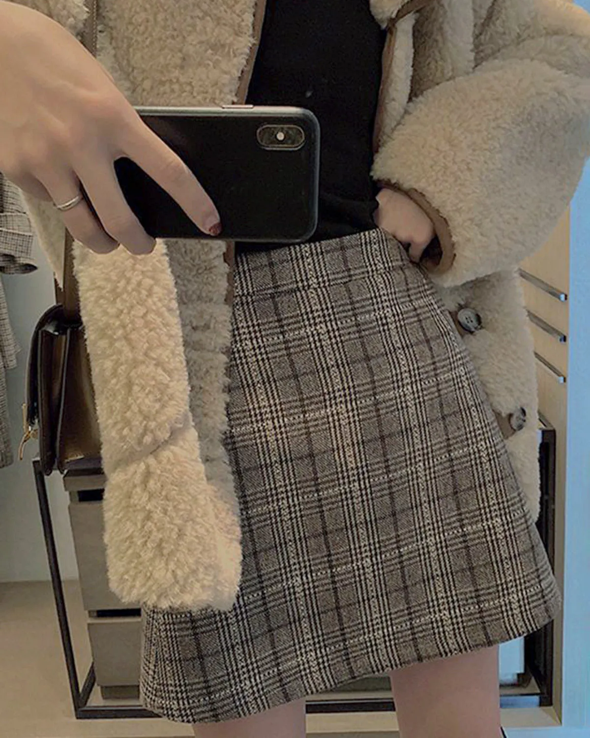 Brown Plaid A-Line Mini Skirt sold by rihoas product image thumbnail 3