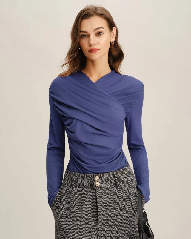 Blue Ruched Slim Knit Tee sold by rihoas