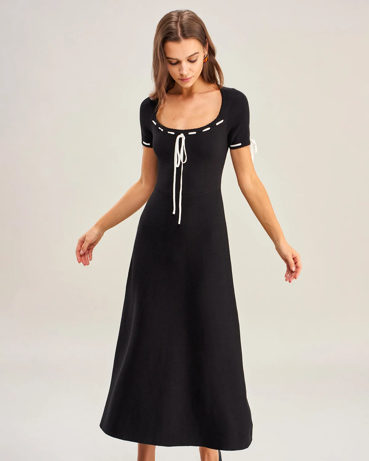 Black Contrasting A-Line Sweater Dress sold by rihoas product image thumbnail 3