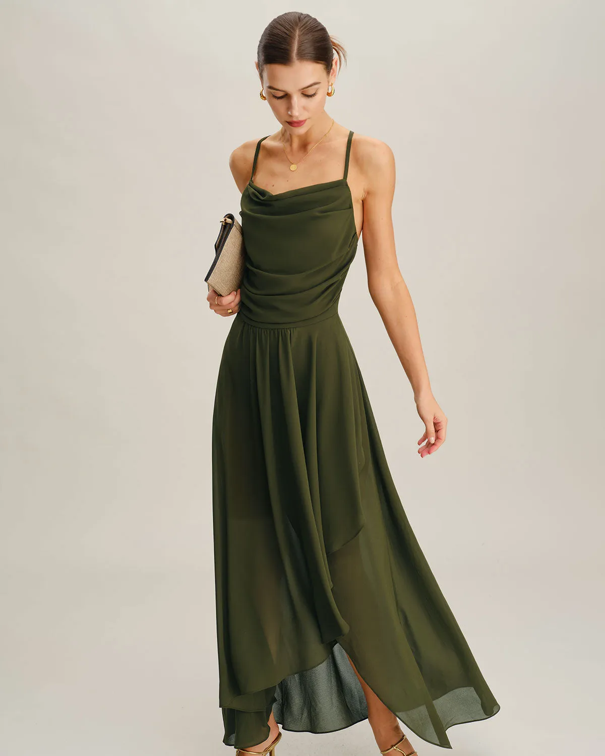 Green Chiffon A-Line Slip Maxi Dress sold by rihoas product image thumbnail 5