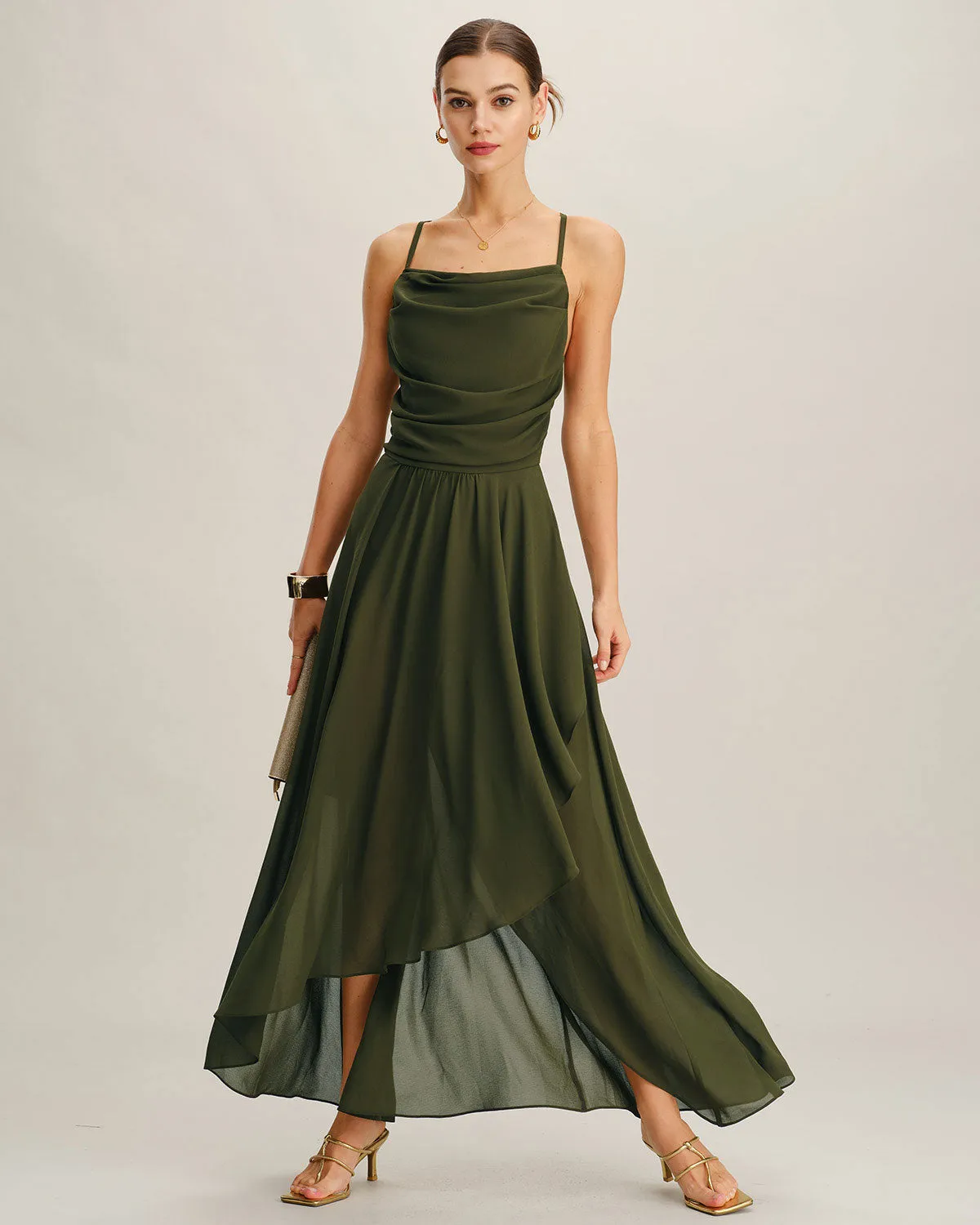 Green Chiffon A-Line Slip Maxi Dress sold by rihoas product image thumbnail 4